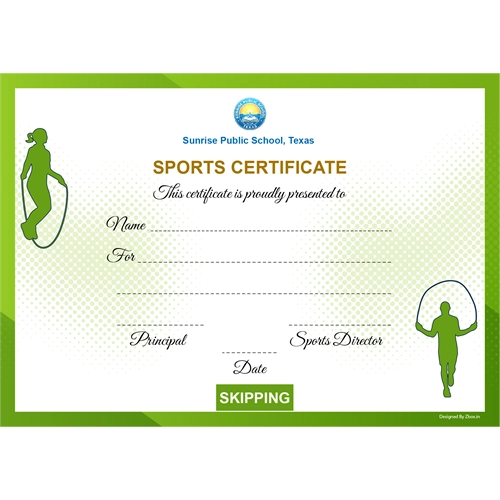 School Sports Award Certificate Skipping A4 Size | Use on Laser Printer